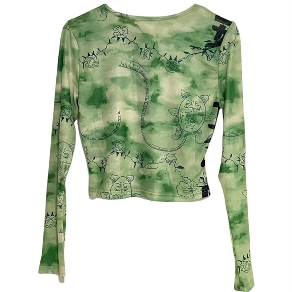 SHEIN Graphic Print Long Sleeve Mesh Tee Green Size Medium - Picture 5 of 9